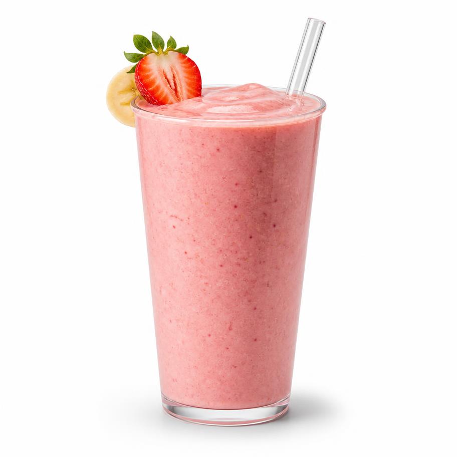 Strawberry Glow — Strawberry · banana · almond milk · plant protein